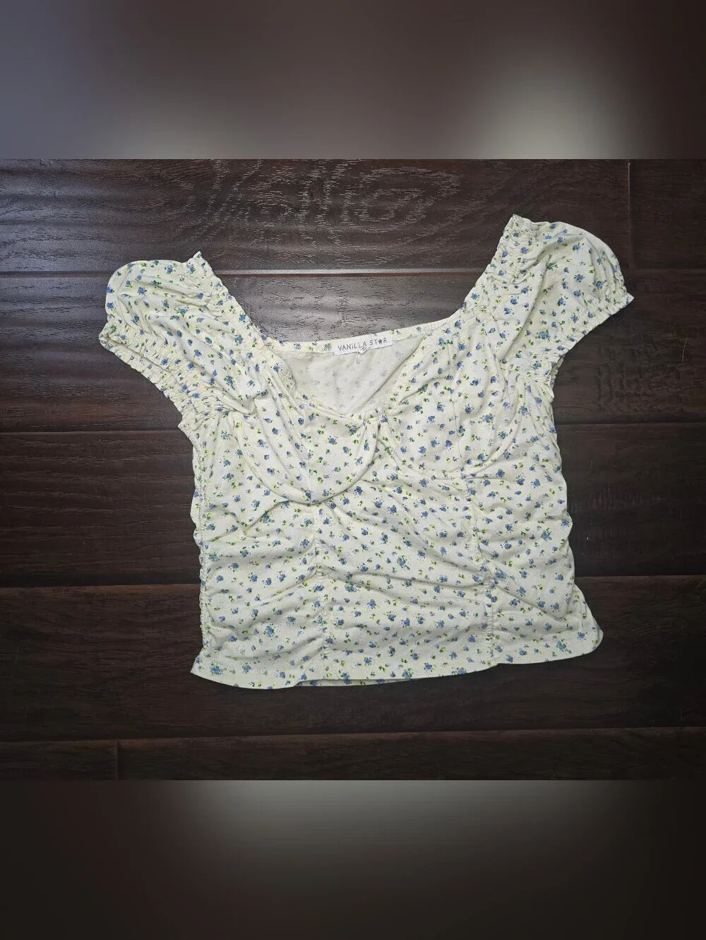 Vanilla Star Womens Floral Crop Top Short Blouse XL